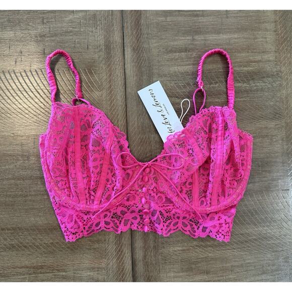 NWT For Love & Lemons Hot Pink Butterfly Lace Mesh Underwire Bra Women’s 34D NEW - Picture 15 of 16